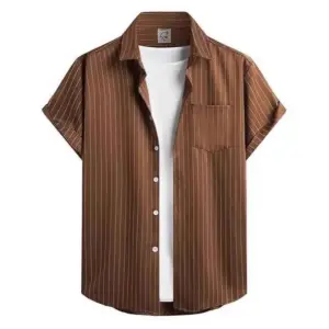 Striped And Solid-color Short-sleeve Shirt-cardigan