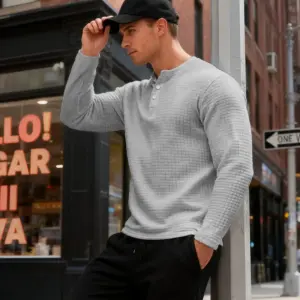 Mens Jacquard Plaid Long-Sleeve Sweatshirt Pullover
