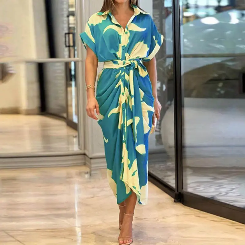 Collared Single-Breasted High-Waist Shirt Midi Dress Collared Single-Breasted High-Waist Shirt Midi Dress