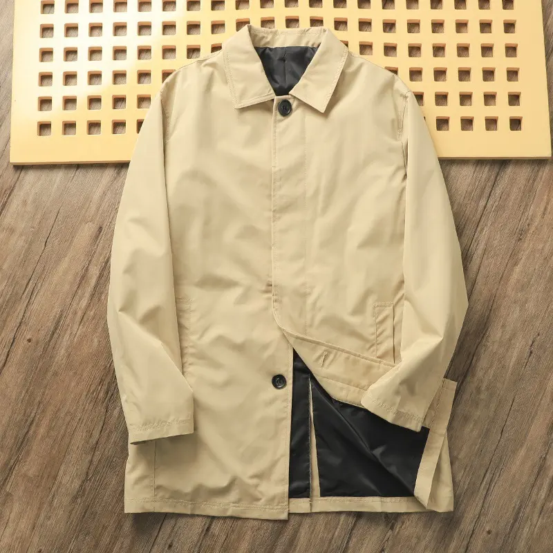 Lightweight Loose Mid-Length Polo Collar Trench Coat Men Lightweight Loose Mid-Length Polo Collar Trench Coat Men
