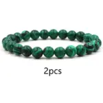 2105307463293.webp Classic Black Matte Green Malachite Bracelets Suitable Women Men Elastic Strand Jewelry