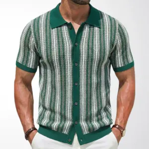 Breathable Rayon Striped Knit Shirt for Men - Short Sleeve