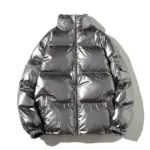 Glossy Stand-Up Collar Men’s Solid Color Jacket