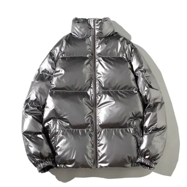 Glossy Stand-Up Collar Men’s Solid Color Jacket