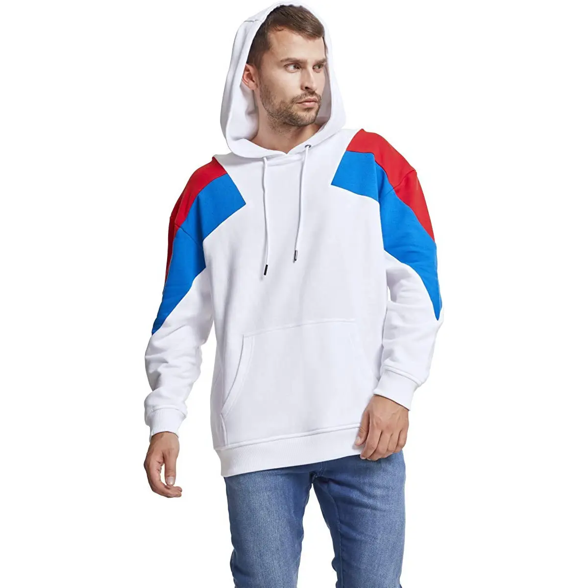Non-Iron Men’s Color Block Round Neck Hoodie (White/Black) Non-Iron Men’s Color Block Round Neck Hoodie (White/Black)