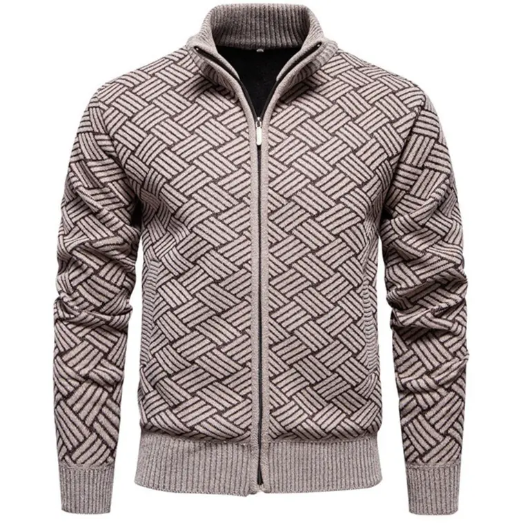 Warm Thickened Knit Zipper Stand Collar Men’s Cardigan Sweater Warm Thickened Knit Zipper Stand Collar Men’s Cardigan Sweater