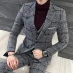 Skinny Fit Plaid Men’s Suit Set - Linen Blend Fabric