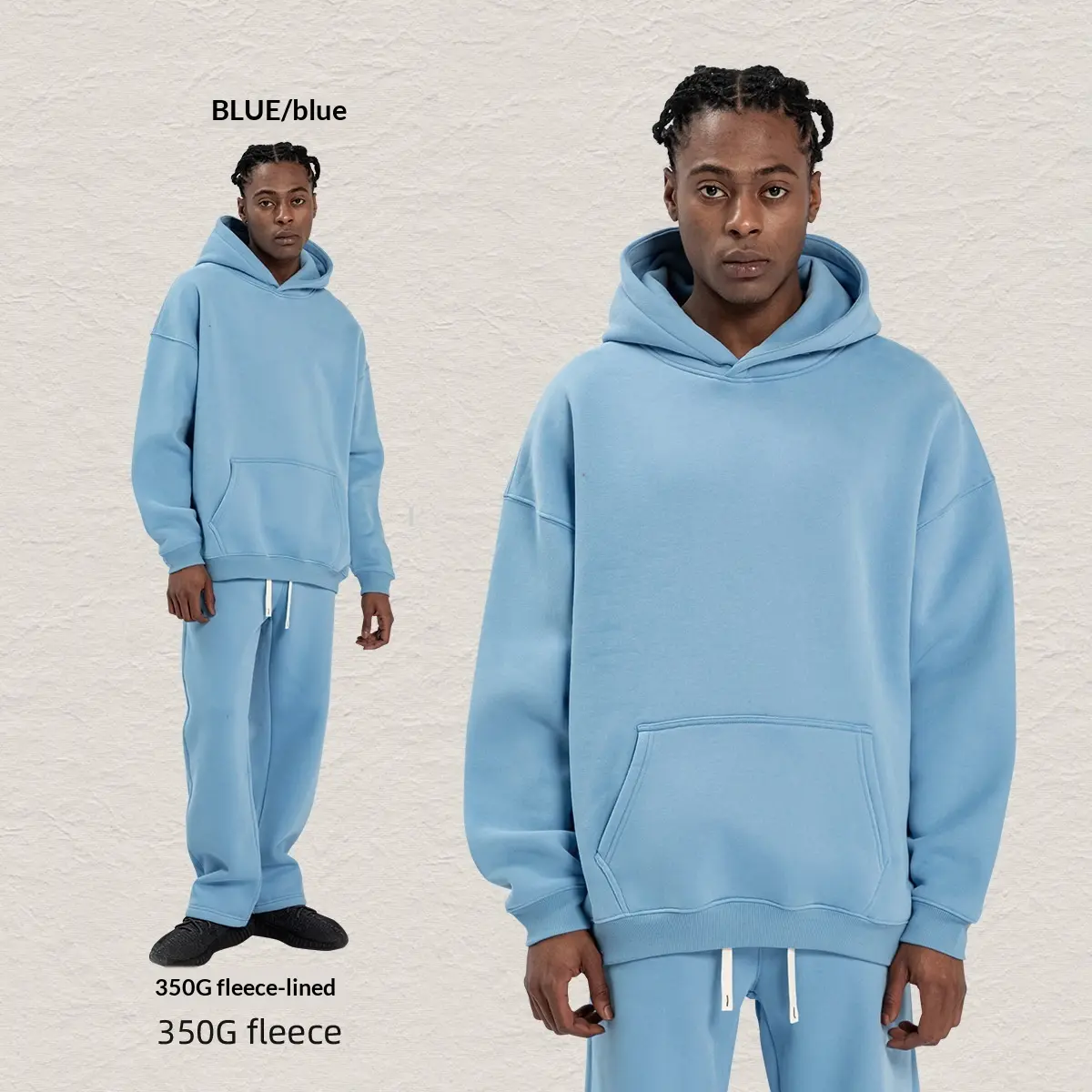 Fleece-Lined Loose Fit Men’s Hooded Sweatshirt Set Fleece-Lined Loose Fit Men’s Hooded Sweatshirt Set