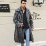 Warm Faux Fur Long Coat for Men with Fur Collar & Pockets