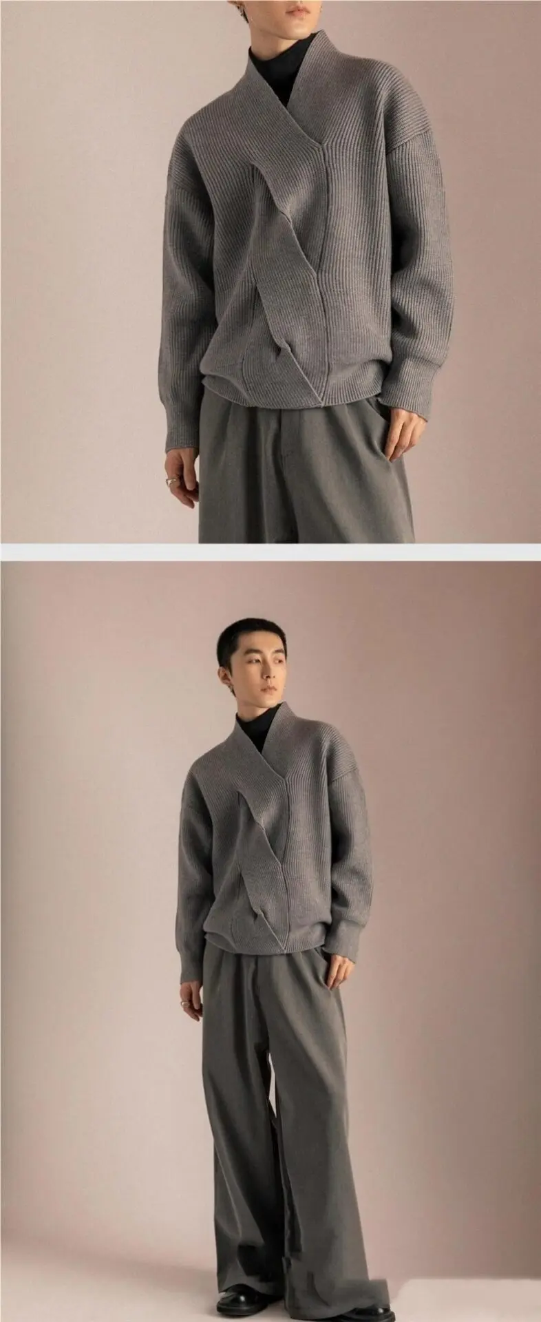 Loose Fit Japanese-Style V-Neck Sweater for Men - 3 XL