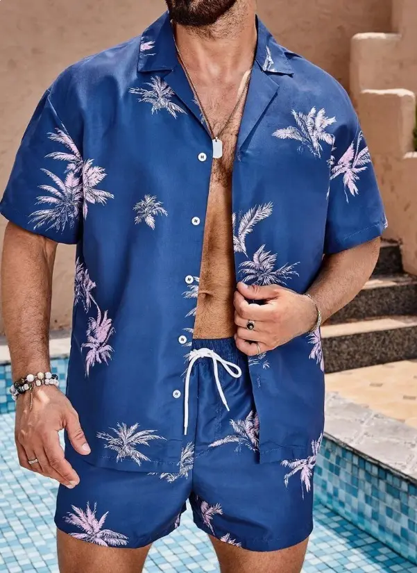 Color-Fast Hawaiian Print Cuban-Style Resort Shirt for Men Color-Fast Hawaiian Print Cuban-Style Resort Shirt for Men