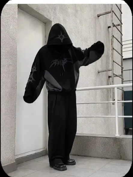 Loose Fit Men’s Pullover Hoodie Sweatshirt - Black Polyester