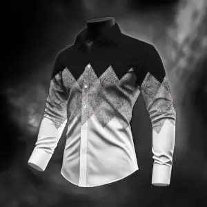 3 D Floral Print 4-Way Stretch Mens Long Sleeve Shirt