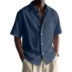 Breathable Cotton-Linen Pocket Loose Fit Short Sleeve Shirt