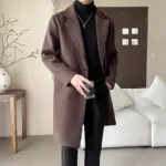 Loose Mid-Length Wool Blend Coat with Polyester Lining