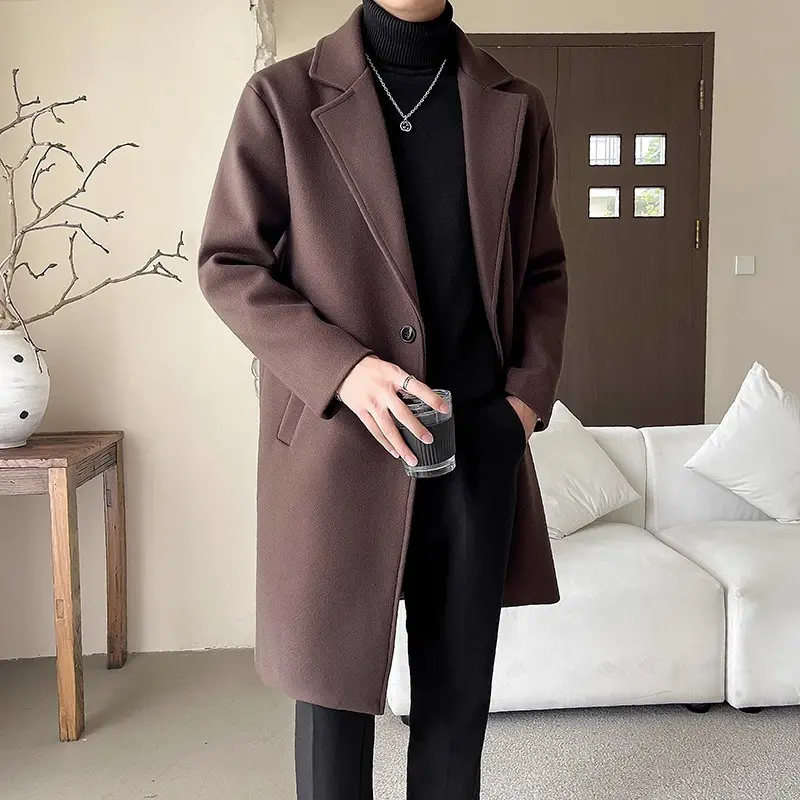 Loose Mid-Length Wool Blend Coat with Polyester Lining