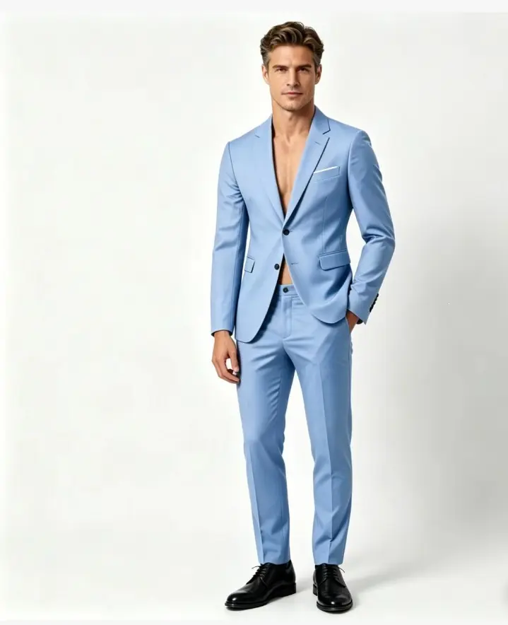 Slim Fit Men’s Business Suit Set with Double Breasted Buttons
