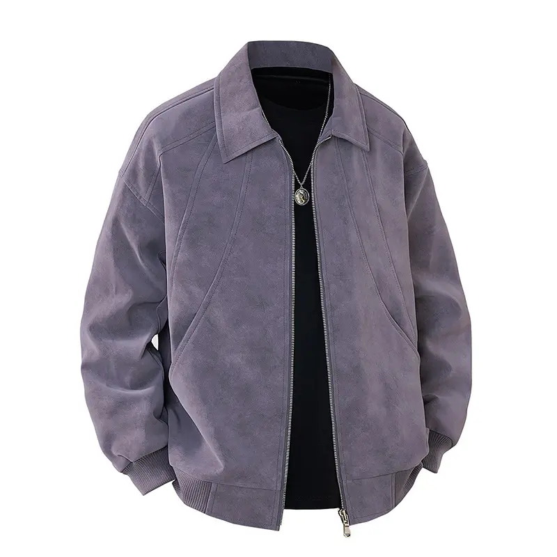 Slim Fit Suede Lapel Workwear Jacket for Young Adults Slim Fit Suede Lapel Workwear Jacket for Young Adults