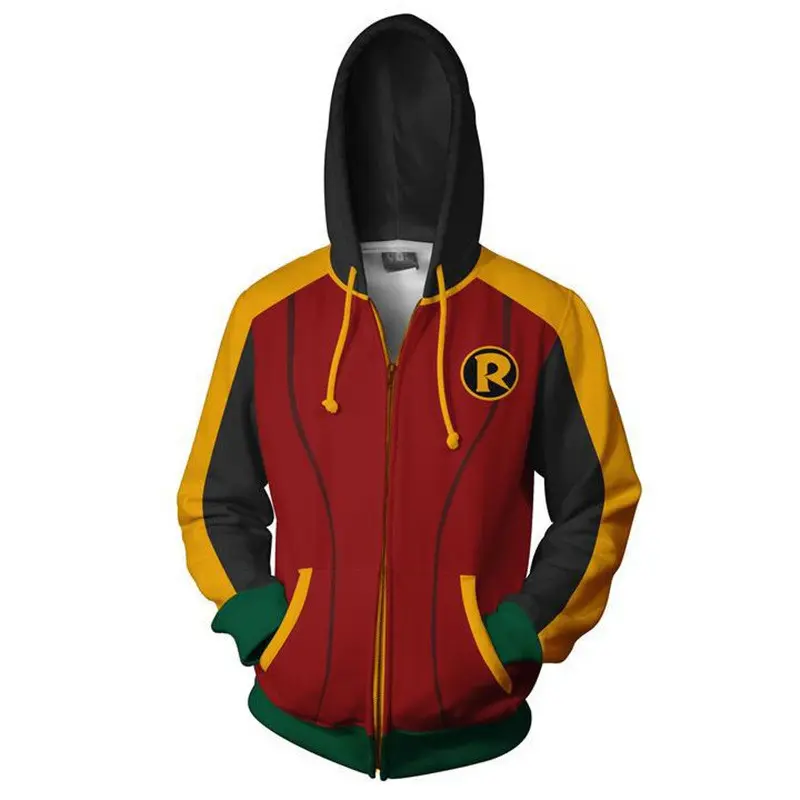 Hooded Batman Sweatshirt with Red Zipper, Cotton Blend