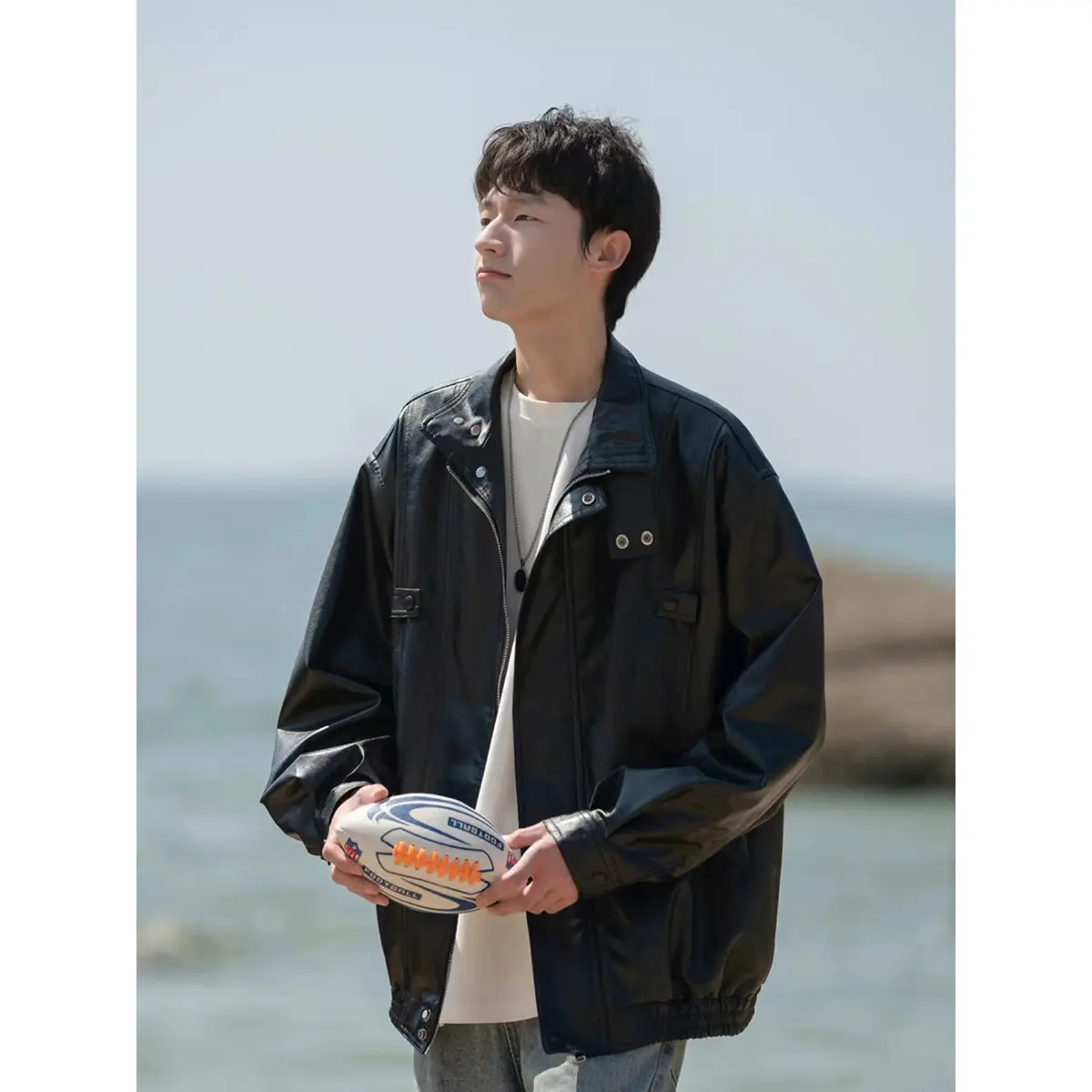 Loose Fit American Retro Leather Jacket for Men - Dual Tone
