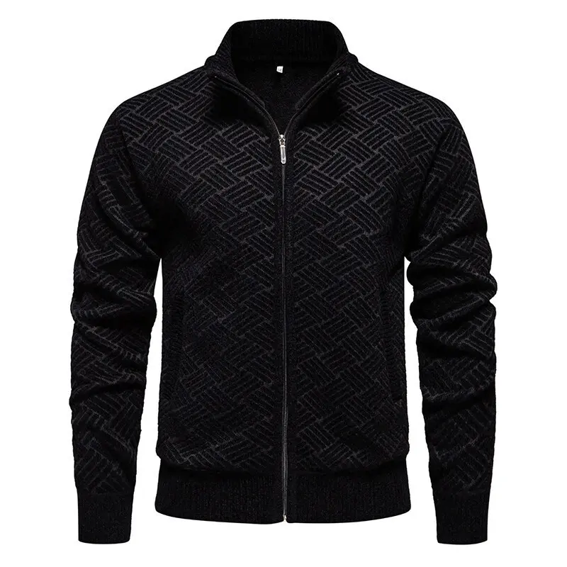 Warm Thickened Knit Zipper Stand Collar Men’s Cardigan Sweater Warm Thickened Knit Zipper Stand Collar Men’s Cardigan Sweater