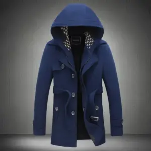 Hooded Men’s Short Trench Coat in Cotton Fabric