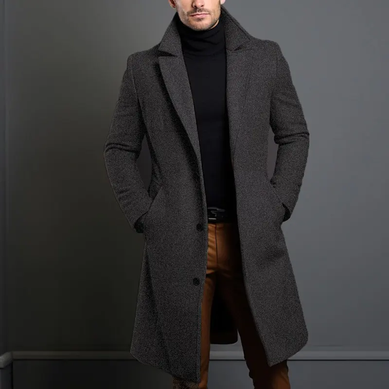 British Style Mid-Length Men’s Trench Coat with Pockets British Style Mid-Length Men’s Trench Coat with Pockets