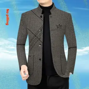 Slim-Fit Stand Collar Men’s Coat for Business & Leisure