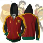 Hooded Batman Sweatshirt with Red Zipper, Cotton Blend