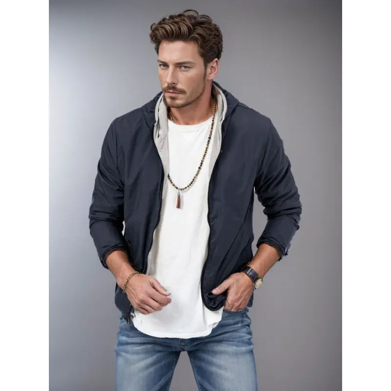 Reversible Men’s Zipper Coat for Loose Fit, 2-Way Colors Reversible Men’s Zipper Coat for Loose Fit, 2-Way Colors