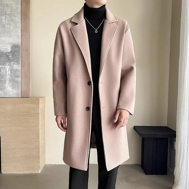 Loose Mid-Length Wool Blend Coat with Polyester Lining