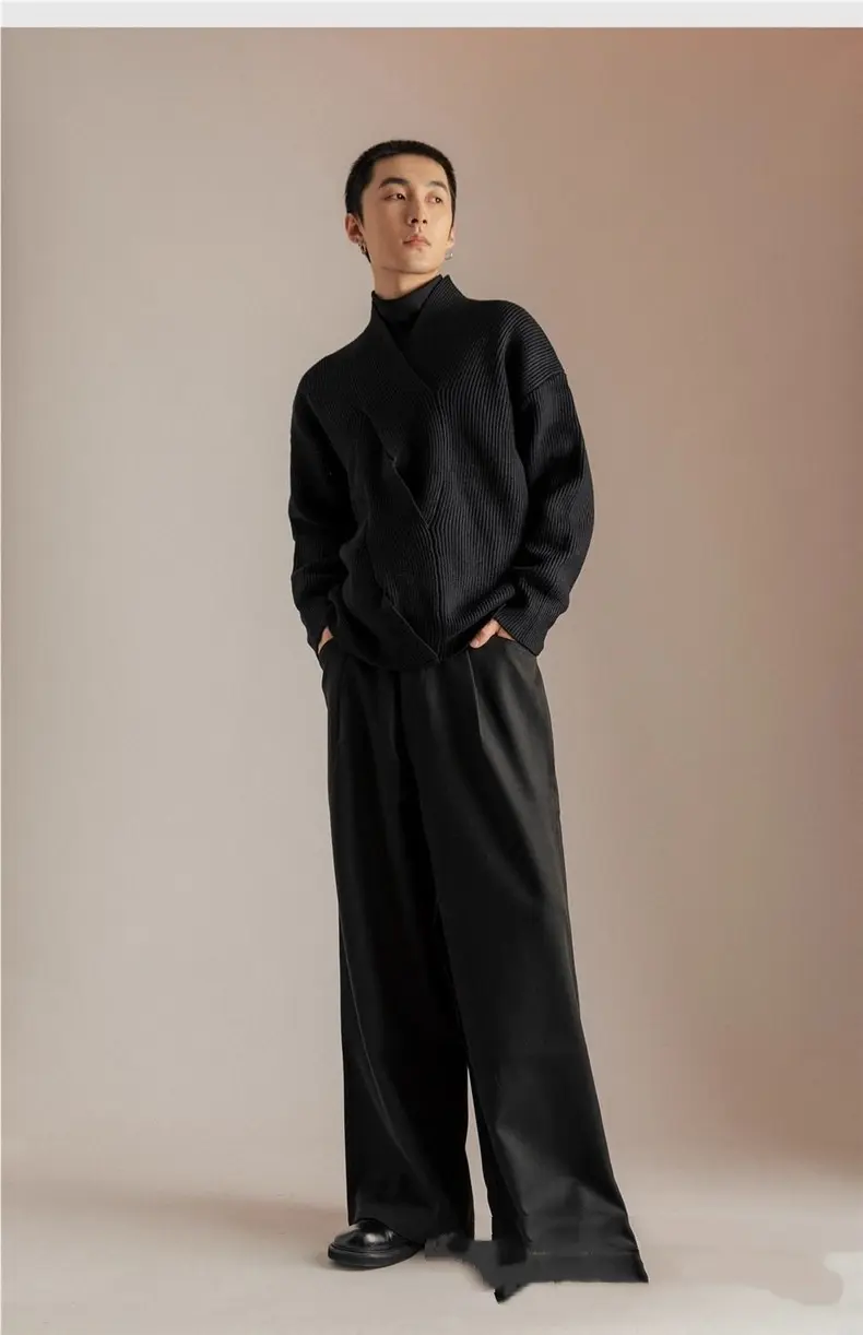 Loose Fit Japanese-Style V-Neck Sweater for Men - 3 XL