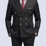 Business Non-Iron Two-Piece Suit With Double-Breasted Gold Buttons
