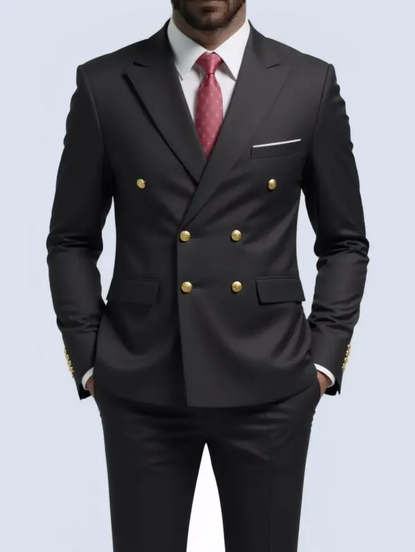 Business Non-Iron Two-Piece Suit With Double-Breasted Gold Buttons