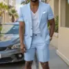 Comfortable Polyester Men’s Two-Piece Suit Set, Blue