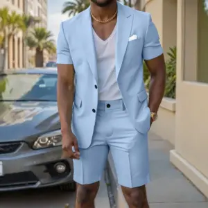 Comfortable Polyester Men’s Two-Piece Suit Set, Blue
