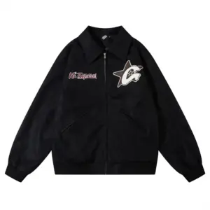 PU Leather Polo Collar Jacket Men
