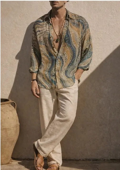 Marble Swirl Sheer Shirt for Men, Layering-Friendly Style
