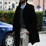 Retro Horn Button Hooded Woolen Trench Coat Men