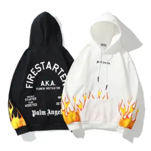 Flame Print Hooded Cotton Sweatshirt for Winter