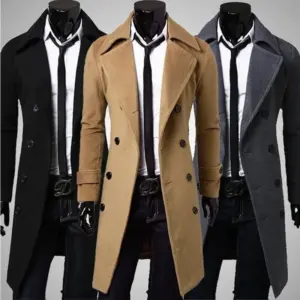 Weather-Ready Men's Trench Coat with Double-Breasted Lapel