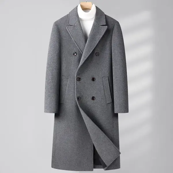 Double-Breasted Long Wool Coat with Straight Hem