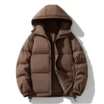 Hooded Thickened Couple Cotton Coat With Solid Color