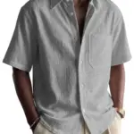 Breathable Cotton-Linen Pocket Loose Fit Short Sleeve Shirt