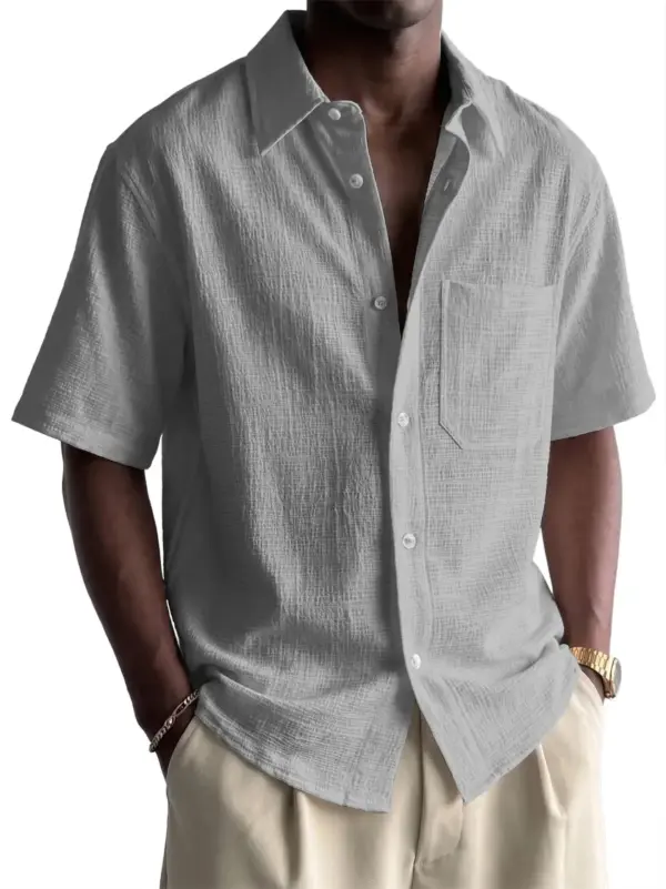 Breathable Cotton-Linen Pocket Loose Fit Short Sleeve Shirt