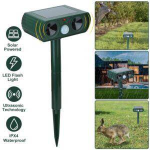 1Pc Ultrasonic Animal Repeller For Garden Patio Solar Powered Motion Sensor Repellent IPX4 Waterproof Outdoor For Summer Spring Farm Garden Yard Repelling Deer Raccoon Cat Dog Rabbit Squirrel Bird
