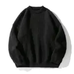 Textured Solid Color Knit Sweater for Casual, Loose Fit
