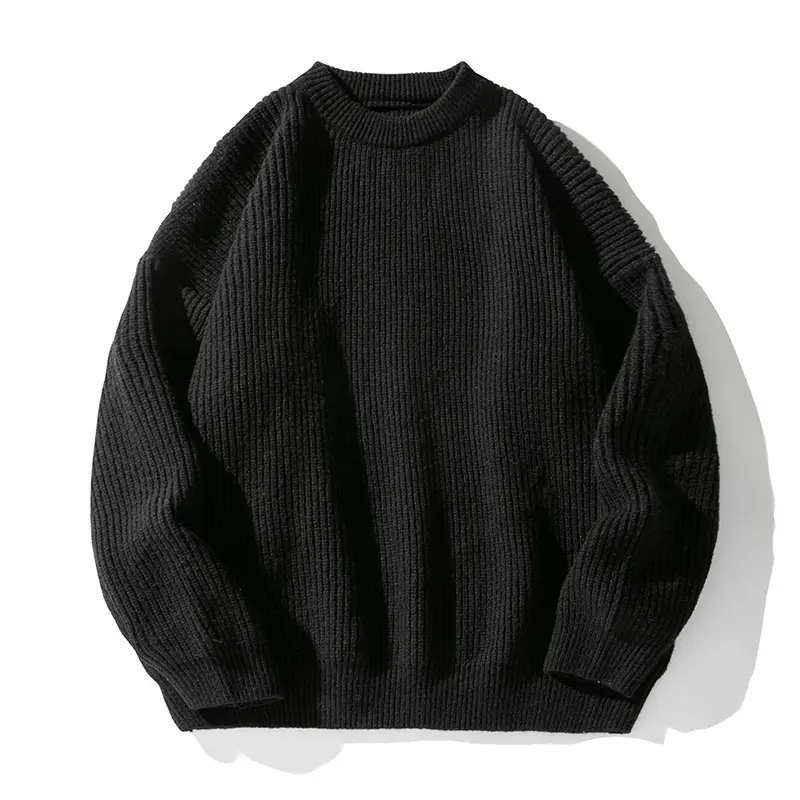 Textured Solid Color Knit Sweater for Casual, Loose Fit
