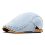 475f418f-7e17-4548-ab03-202c99a5f5f3.webp Adjustable Cotton Beret with Washed-Out Denim Finish - Flat Top