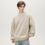 Textured Solid Color Knit Sweater for Casual, Loose Fit
